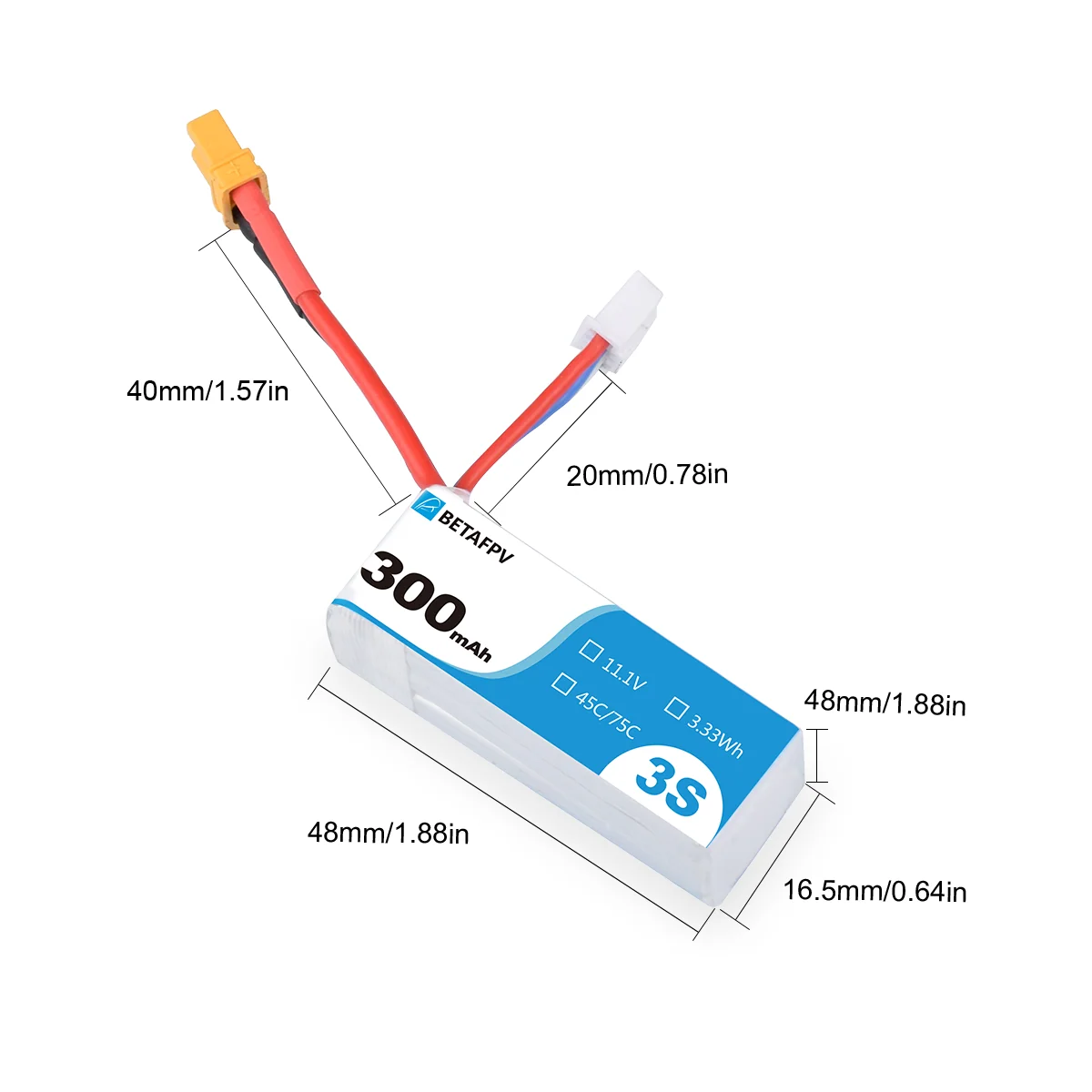 300mAh 3S 45C Lipo Battery R-Version (2PCS) - Image 4