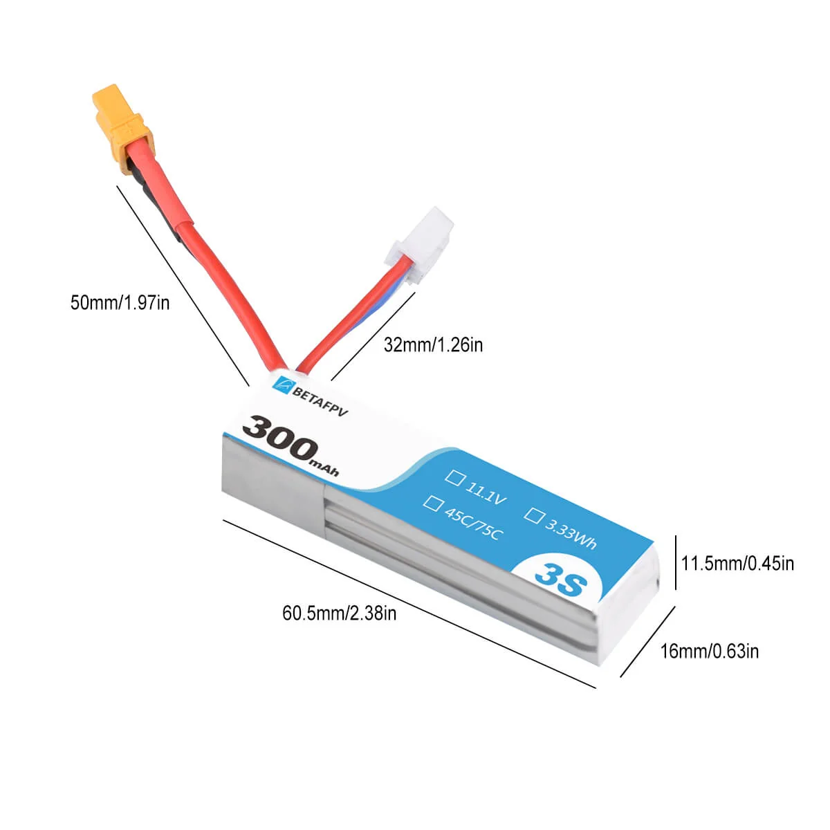 300mAh 3S 45C Lipo Battery S-Version (2PCS) - Image 3